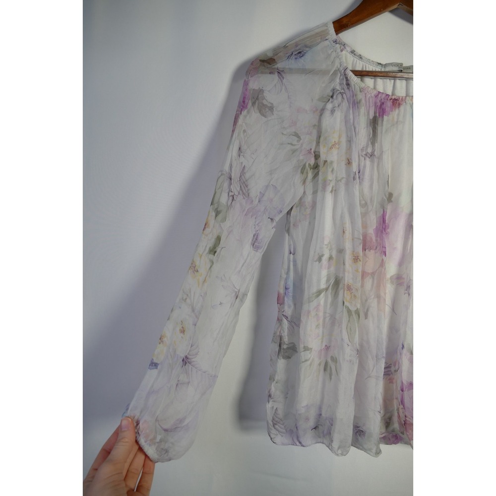Viola Borghi Women Floral Made in Italy Silk Top Size S Dainty Romantic Ethereal - Picture 2 of 11